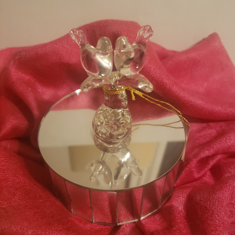 VINTAGE Crystal LOVE BIRDS Music Box Mirrors, Love Makes The World Go Round